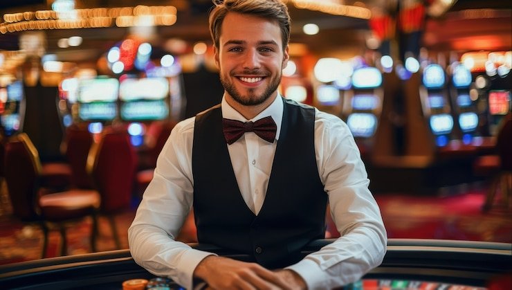 Antarmuka permainan Asia Gaming di bacansports dengan dealer dan meja permainan